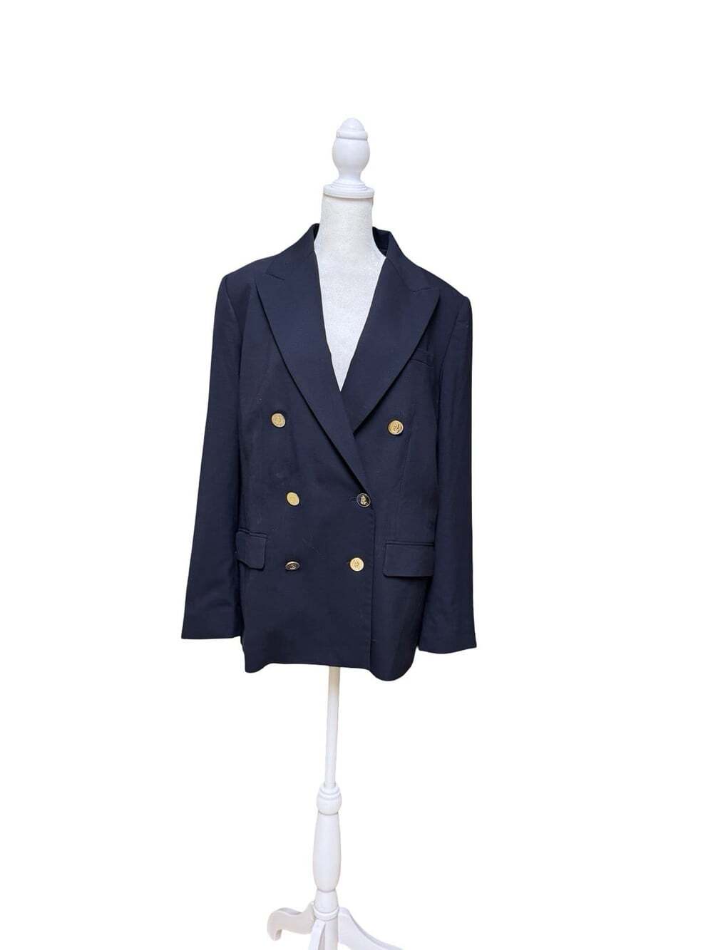 Lauren Ralph Lauren Women’s 14 Navy Wool Double Breasted Blazer Gold Buttons